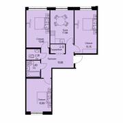 ЖК «ID Кудрово», планировка 3-комнатной квартиры, 72.35 м²