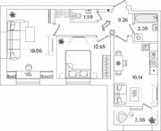 ЖК «БелАрт», планировка 2-комнатной квартиры, 63.11 м²
