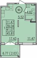 МЖК «Образцовый квартал 13», планировка 1-комнатной квартиры, 39.04 м²