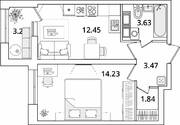 ЖК «БелАрт», планировка 1-комнатной квартиры, 37.24 м²