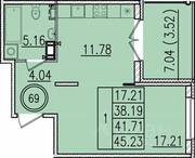 МЖК «Образцовый квартал 13», планировка 1-комнатной квартиры, 38.19 м²