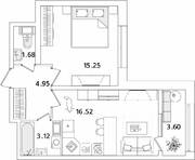 ЖК «БелАрт», планировка 1-комнатной квартиры, 43.32 м²