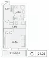 ЖК «Lampo», планировка студии, 24.06 м²