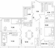 ЖК «Академик», планировка 3-комнатной квартиры, 73.97 м²