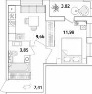 ЖК «Cube», планировка 1-комнатной квартиры, 34.82 м²