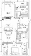 ЖК «БелАрт», планировка 2-комнатной квартиры, 76.11 м²