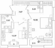 ЖК «БелАрт», планировка 1-комнатной квартиры, 45.39 м²