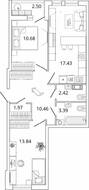 ЖК «Master Place», планировка 2-комнатной квартиры, 61.98 м²