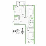 ЖК «Lotos Club», планировка 2-комнатной квартиры, 77.70 м²