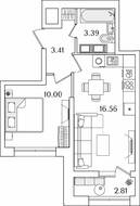 ЖК «БелАрт», планировка 1-комнатной квартиры, 34.77 м²