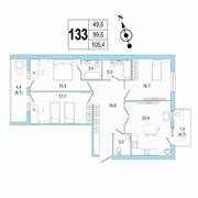 ЖК «Lotos Club», планировка 3-комнатной квартиры, 105.50 м²