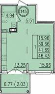 МЖК «Образцовый квартал 13», планировка 1-комнатной квартиры, 39.66 м²