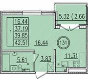 МЖК «Образцовый квартал 13», планировка 1-комнатной квартиры, 37.19 м²
