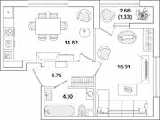 ЖК «Академик», планировка 1-комнатной квартиры, 39.01 м²