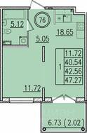 МЖК «Образцовый квартал 13», планировка 1-комнатной квартиры, 40.54 м²