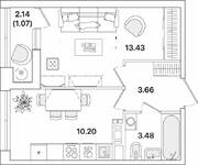 ЖК «Академик», планировка 1-комнатной квартиры, 31.84 м²