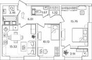 ЖК «БелАрт», планировка 2-комнатной квартиры, 56.14 м²