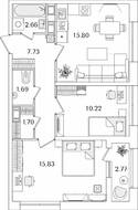 ЖК «БелАрт», планировка 2-комнатной квартиры, 57.02 м²