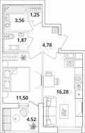 ЖК «Cube», планировка 1-комнатной квартиры, 41.50 м²