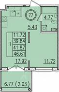 МЖК «Образцовый квартал 13», планировка 1-комнатной квартиры, 39.84 м²