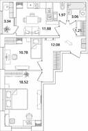 ЖК «БелАрт», планировка 2-комнатной квартиры, 61.02 м²