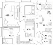 ЖК «БелАрт», планировка 3-комнатной квартиры, 68.65 м²
