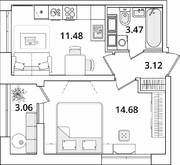 ЖК «БелАрт», планировка 1-комнатной квартиры, 34.28 м²