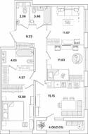 ЖК «Академик», планировка 3-комнатной квартиры, 77.84 м²