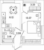 ЖК «БелАрт», планировка 1-комнатной квартиры, 32.48 м²