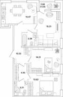 ЖК «Академик», планировка 3-комнатной квартиры, 80.91 м²