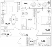 ЖК «Cube», планировка 2-комнатной квартиры, 69.27 м²