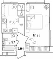 ЖК «БелАрт», планировка 1-комнатной квартиры, 36.22 м²