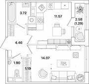 ЖК «Академик», планировка 1-комнатной квартиры, 38.20 м²