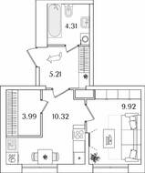 ЖК «БелАрт», планировка 1-комнатной квартиры, 33.75 м²