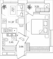 ЖК «БелАрт», планировка 1-комнатной квартиры, 33.15 м²