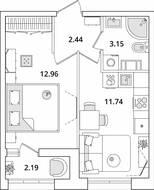 ЖК «БелАрт», планировка 1-комнатной квартиры, 31.39 м²
