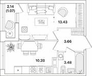 ЖК «Академик», планировка 1-комнатной квартиры, 31.92 м²