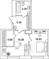 ЖК «БелАрт», планировка 1-комнатной квартиры, 34.20 м²