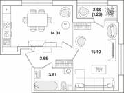 ЖК «Академик», планировка 1-комнатной квартиры, 38.25 м²