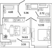 ЖК «Master Place», планировка 1-комнатной квартиры, 41.72 м²