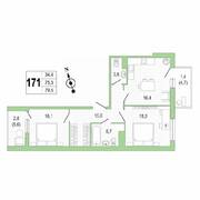 ЖК «Lotos Club», планировка 2-комнатной квартиры, 79.40 м²