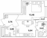 ЖК «Cube», планировка 1-комнатной квартиры, 32.69 м²