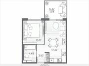 ЖК «Plus Пулковский», планировка 1-комнатной квартиры, 37.91 м²