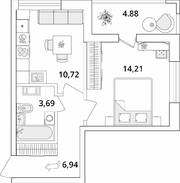 ЖК «Cube», планировка 1-комнатной квартиры, 38.00 м²