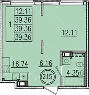МЖК «Образцовый квартал 13», планировка 1-комнатной квартиры, 39.36 м²