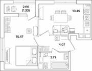 ЖК «Академик», планировка 1-комнатной квартиры, 38.08 м²