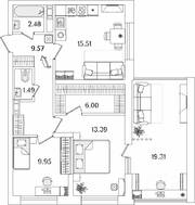 ЖК «БелАрт», планировка 2-комнатной квартиры, 64.18 м²