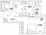 ЖК «Cube», планировка 1-комнатной квартиры, 33.53 м²