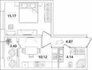 ЖК «БелАрт», планировка 1-комнатной квартиры, 36.00 м²