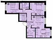 ЖК «ID Кудрово», планировка 3-комнатной квартиры, 65.36 м²